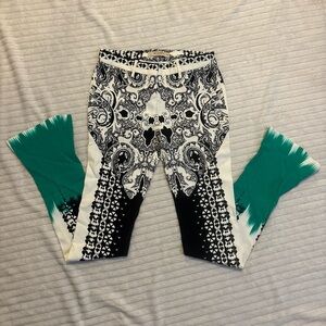 Etro Black and White Patterned Pants with Green Accents